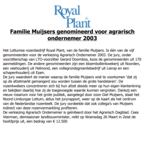 Familie Muijsers genomineerd voor Agrarisch Ondernemer 2003