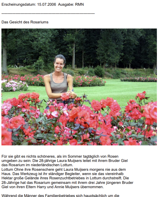 Artikel Rheinische Post 15.07.2006 Rosarium Lottum (Duits)